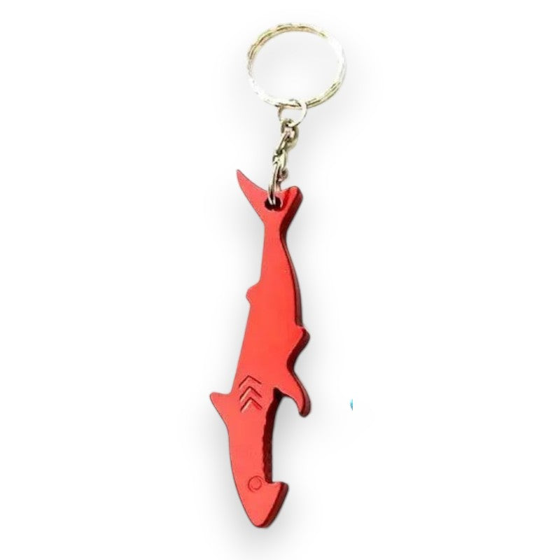 Mellow Monkey red aluminum shark-shaped bottle opener keychain