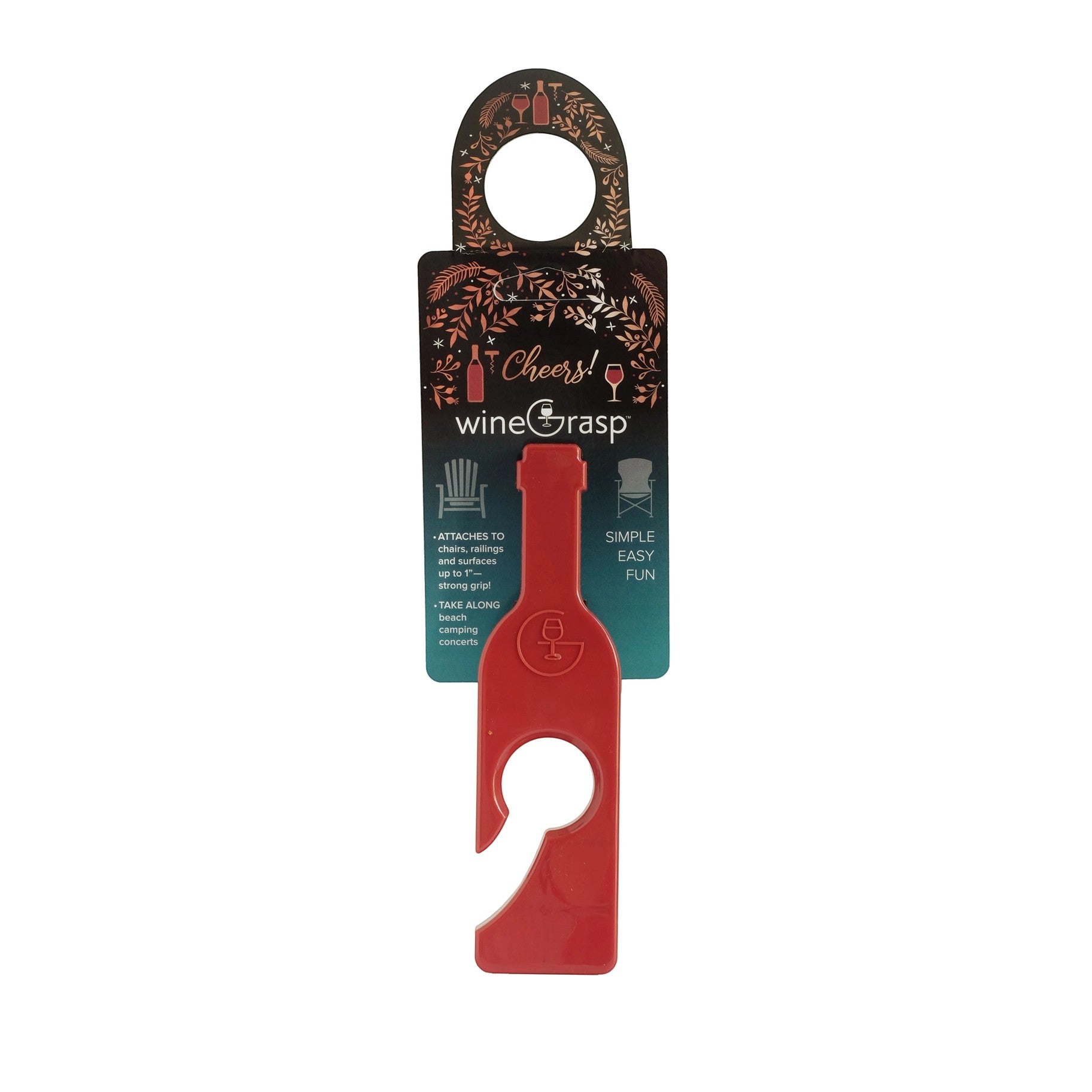 Mellow Monkey red wineGrasp wine glass holder on a festive holiday gift display card