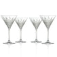 Mellow Monkey Regatta martini glasses featuring sand-etched sailboat designs and frosted bases, set of four.