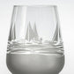 Mellow Monkey Regatta wine glass featuring sand-etched sailboats and waves with a frosted base