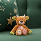 Mellow Monkey Holiday Oddball mini reindeer plush with shaggy brown fur, green accents, and striped chest detail.