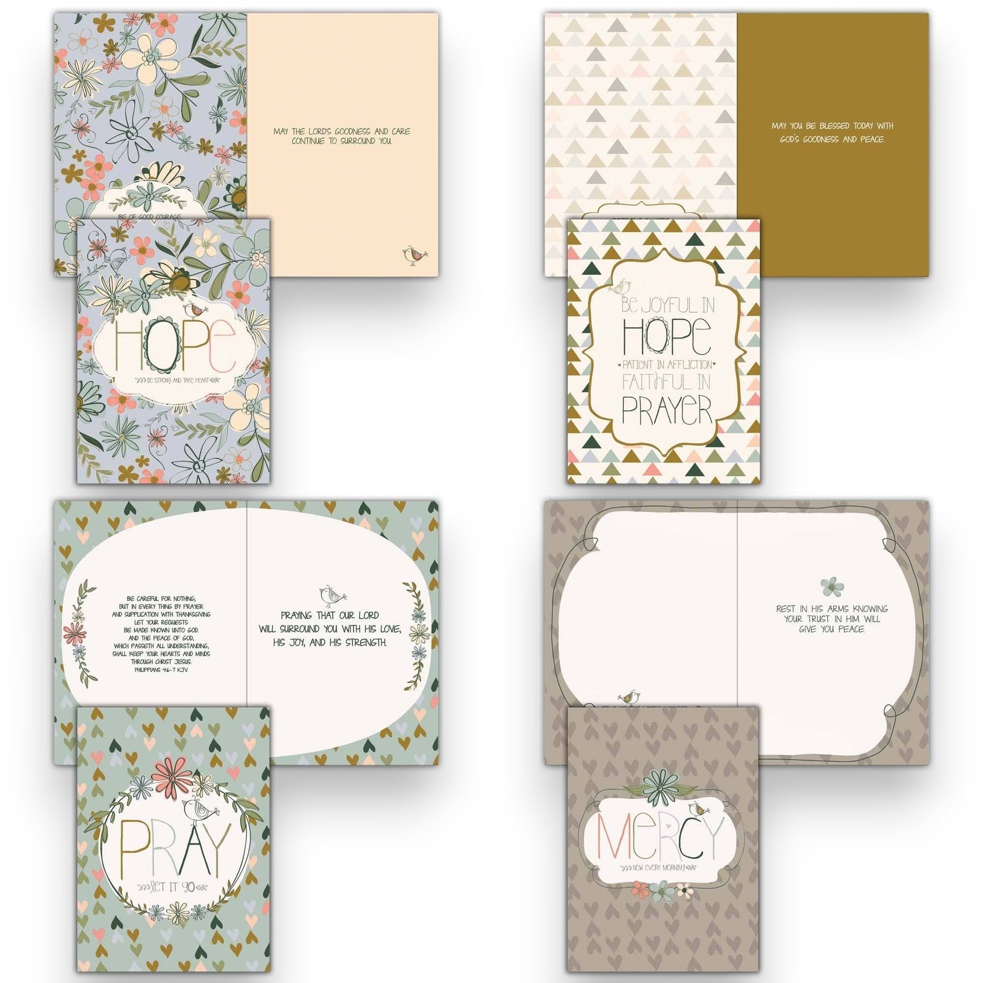 Mellow Monkey boxed set of 12 floral religious encouragement cards with KJV scripture and faith-based messages.