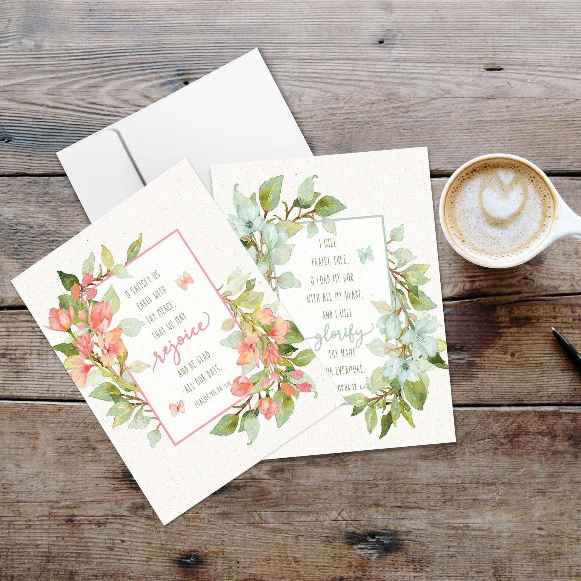 Mellow Monkey Bloom in Grace religious encouragement cards with floral watercolor designs and KJV scripture verses.