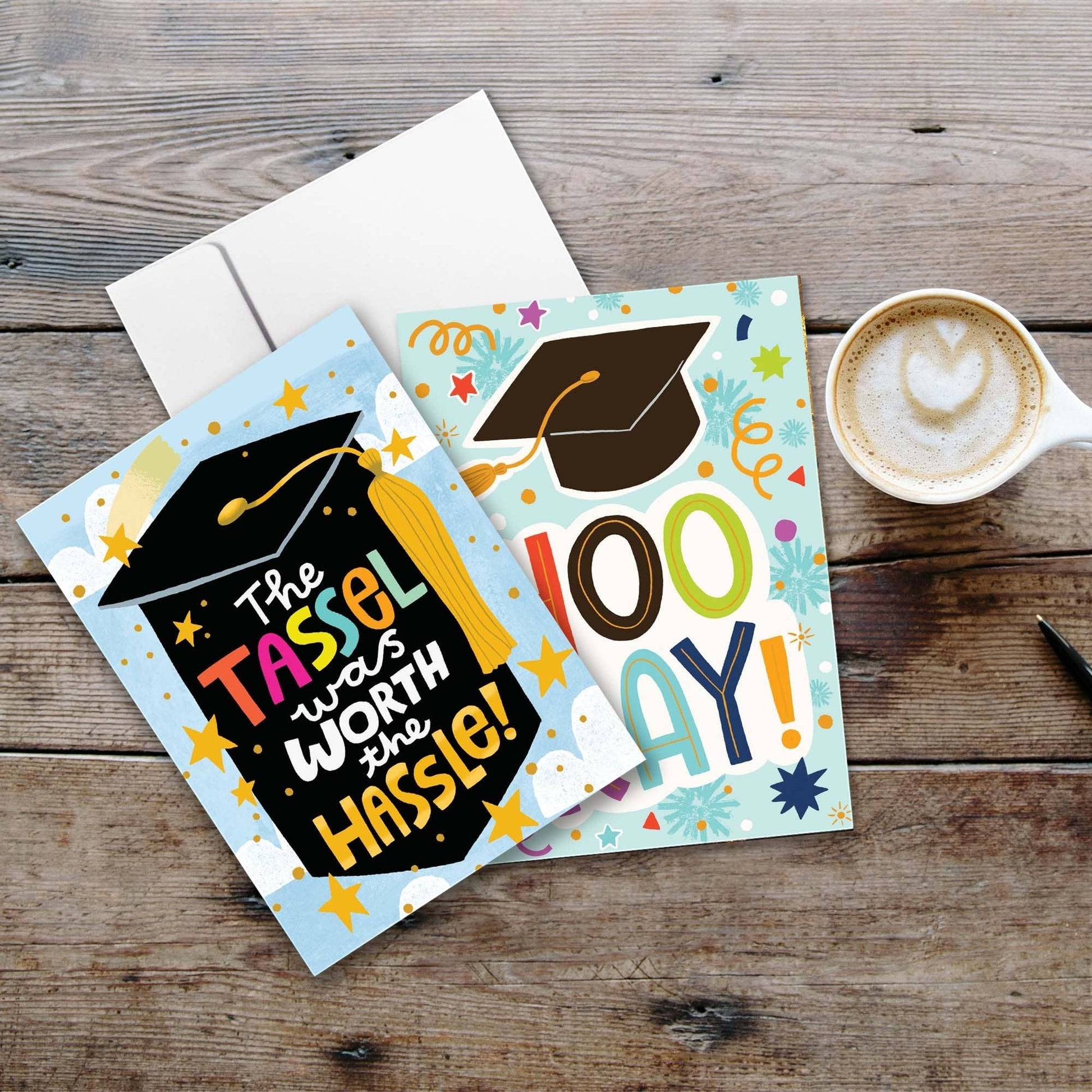 Mellow Monkey boxed set of colorful Christian graduation cards with inspirational scripture and festive designs.