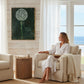 Mellow Monkey wall art featuring a dandelion print with the text Resilience Is Rooted In Love in a coastal living room