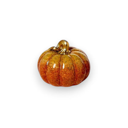 Mellow Monkey set of five hand-painted resin mini pumpkins in assorted autumn colors with glossy gold-tone stems.