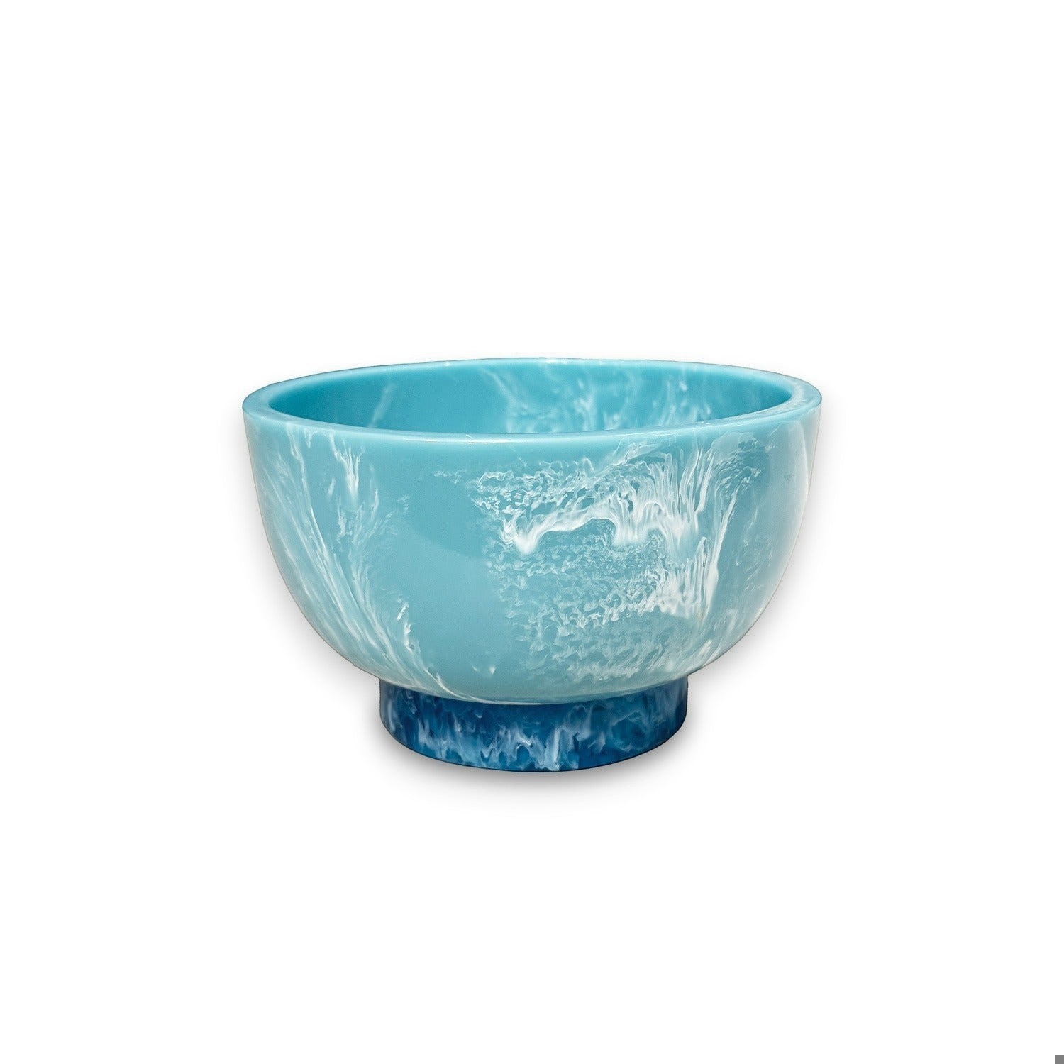 Mellow Monkey RESIN Rio small bowl in turquoise and blue with a swirled resin pattern and a sturdy base.