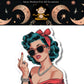 Mellow Monkey Respectfully vinyl sticker featuring a retro pin-up woman in sunglasses giving the middle finger.