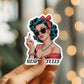 Mellow Monkey Respectfully vinyl sticker featuring a retro pin-up woman in sunglasses giving the middle finger