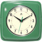 Mellow Monkey retro square green wall clock with cream face and black hands. 9.25-in.