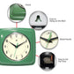 Mellow Monkey retro green square indoor wall clock with cream face and black metal hands. 9.25-in.