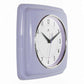 Mellow Monkey retro square lilac wall clock with white face and black hands. 9.25-in.