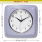 Mellow Monkey retro lilac square wall clock with white face and black hands. 9.25-inch.