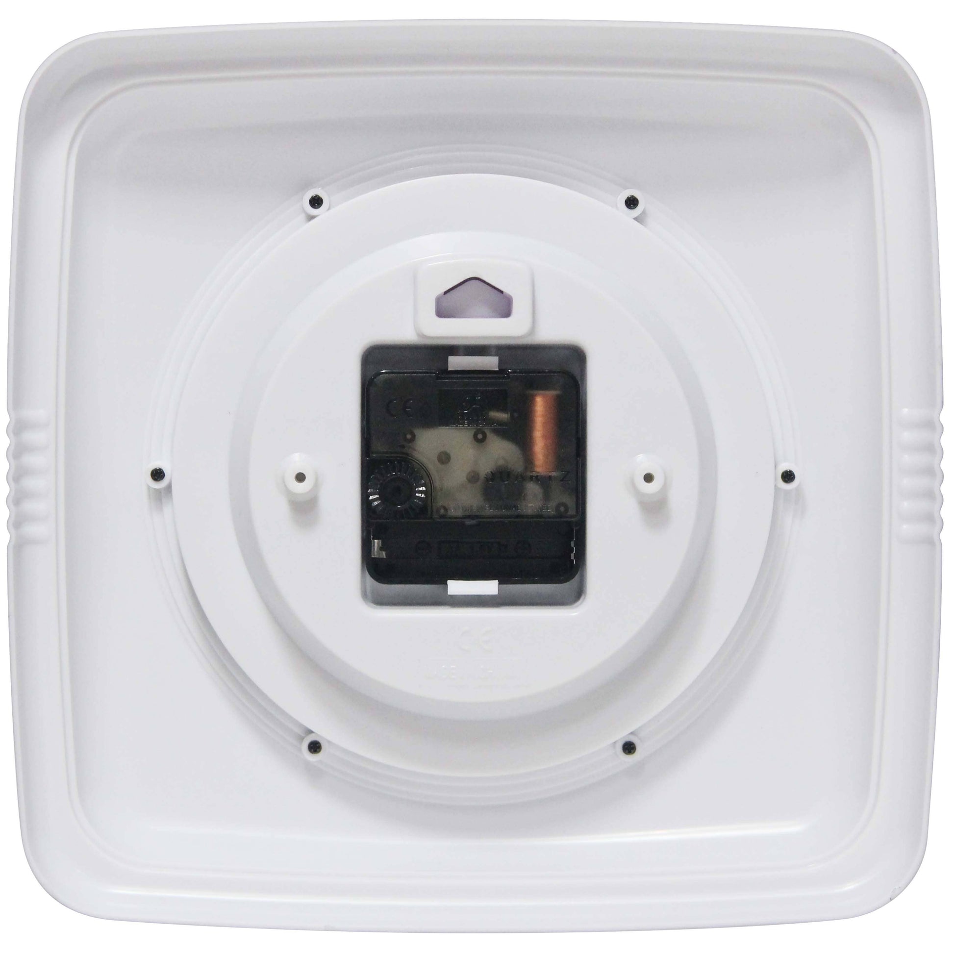 Mellow Monkey retro lilac square wall clock mechanism on white backing
