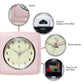 Mellow Monkey retro square pink indoor wall clock with cream face and metal hands, 9.25-in