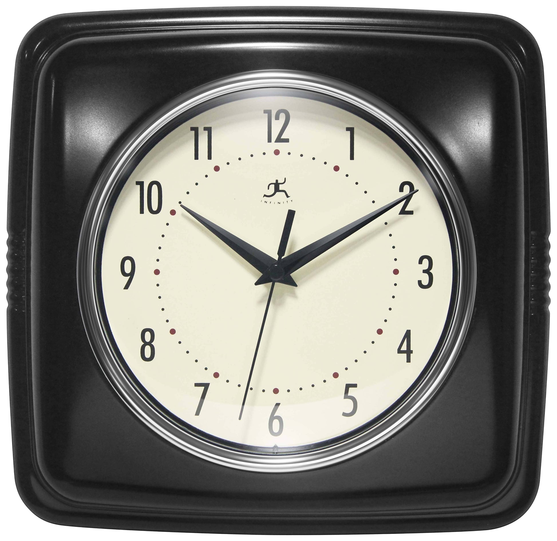 Mellow Monkey retro square black wall clock with cream face and black hands. 9.25-in.