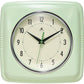Mellow Monkey retro square wall clock in light green with a cream face and black hands.