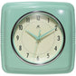 Mellow Monkey retro square pastel green wall clock with cream face and black numbers. 9.25-in.