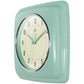 Mellow Monkey Retro Square Pastel Green Wall Clock - 9.25-in. Cream face with black numbers and light blue hands.