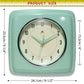 Mellow Monkey retro square pastel green wall clock with cream face and light blue hands. 9.25-inch.