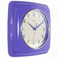 Mellow Monkey retro square periwinkle wall clock with cream face and purple hands. 9.25-in.