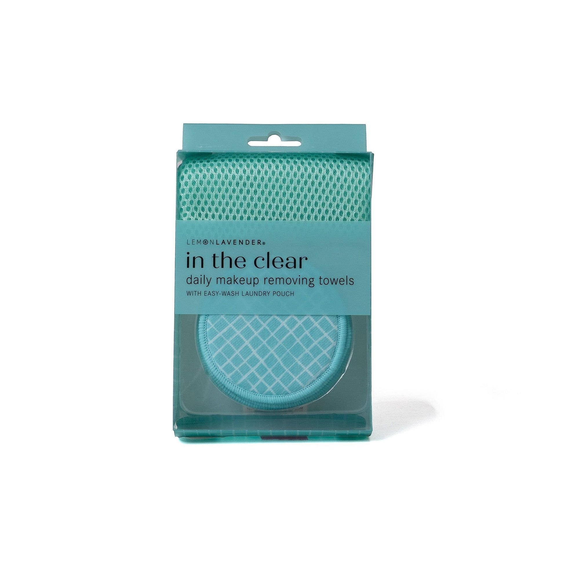 Mellow Monkey Lemon Lavender reusable makeup remover rounds in teal with laundry pouch in retail packaging