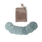 Mellow Monkey reusable makeup remover rounds in sage green with leaf print, set of 7 with a mesh laundry pouch.