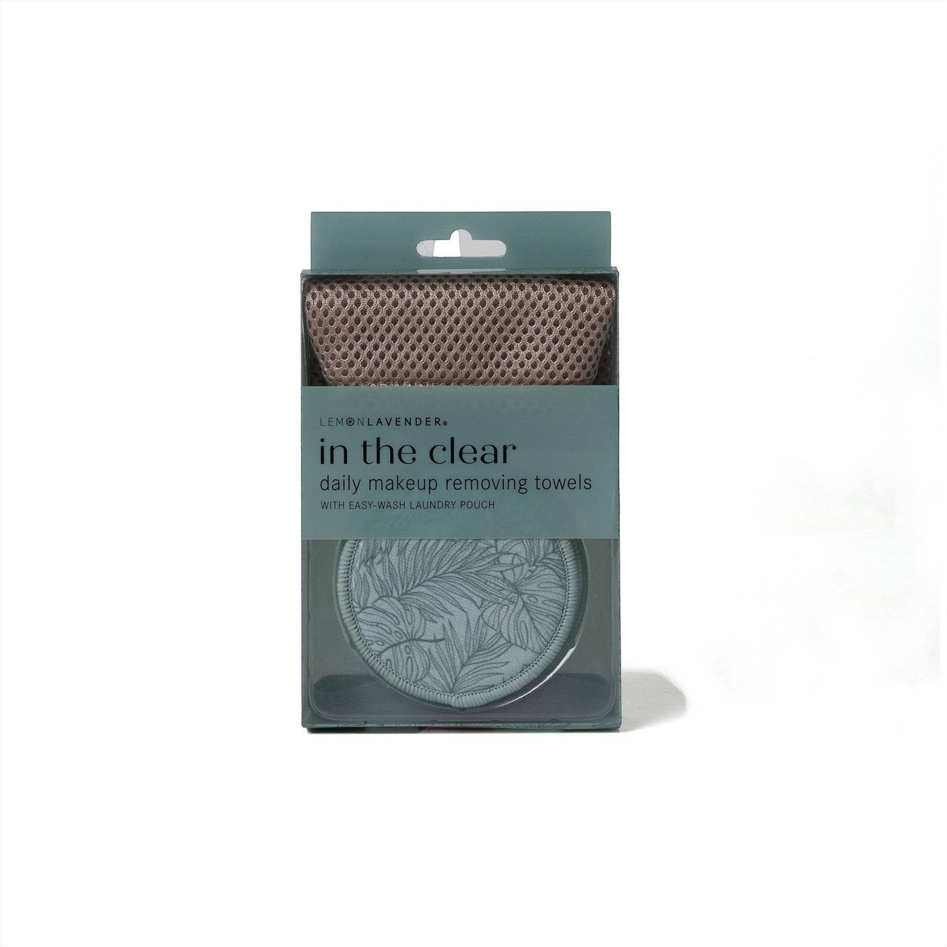 Mellow Monkey Lemon Lavender reusable makeup remover rounds with laundry pouch in teal botanical print packaging