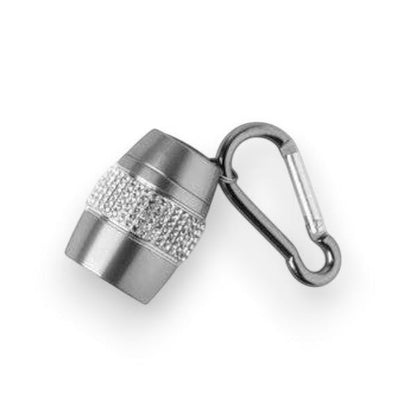 Mellow Monkey silver keychain flashlight with rhinestone band and carabiner clip. Ultra bright LEDs.