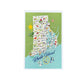 Mellow Monkey Rhode Island 4x6 inch illustrated map postcard with towns, landmarks, and sailing motifs. Glossy UV coating.