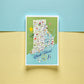 Mellow Monkey Rhode Island 4x6 inch illustrated map postcard with towns, landmarks, and sailing motifs. Glossy finish.