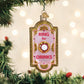 Mellow Monkey Ring for Drinks Old World Christmas blown glass ornament, pink with gold trim and glitter accents.