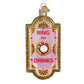 Mellow Monkey Ring for Drinks doorbell ornament, pink glass with gold trim and red glitter accents.