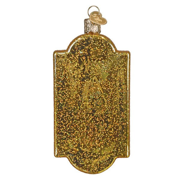 Mellow Monkey Ring For Drinks doorbell ornament, gold glitter blown glass, 4.5-inch holiday decoration.