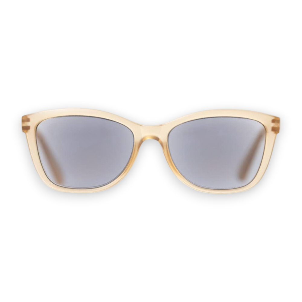 Mellow Monkey Riviera reading sunglasses with translucent frames and tinted lenses for outdoor reading.
