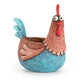 Mellow Monkey Wilbur the Rooster planter, a whimsical poly-resin pot with a brown body, blue base, and red comb.