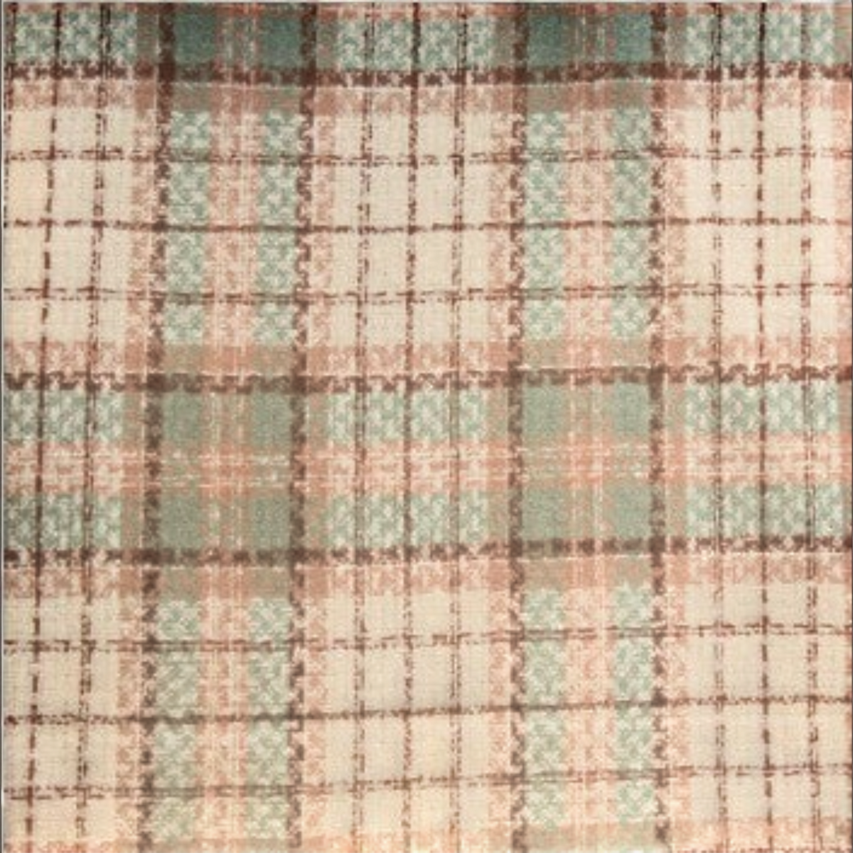 Mellow Monkey Rory classic plaid fringe scarf in soft brushed acrylic with cream, brown, and sage green tones