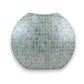 Mellow Monkey round vase featuring hand-inlaid iridescent blue and white capiz shells in a coastal style