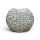 Mellow Monkey round vase hand-inlaid with iridescent soft green capiz shells in a textured mosaic pattern.