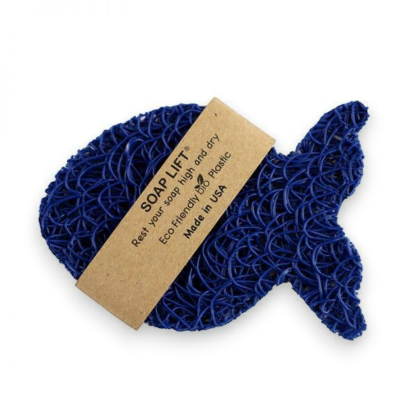 Mellow Monkey royal blue fish-shaped Soap Lift made of eco-friendly bioplastic for draining bar soap
