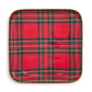Mellow Monkey square metal tray featuring a festive red Royal Stewart tartan plaid pattern for holiday decor.