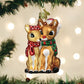 Mellow Monkey Rudolph and Clarice blown glass holiday ornament with red and green scarves, 3.5-in