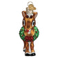 Mellow Monkey Rudolph The Red-Nosed Reindeer glass ornament with a green wreath and red bow.