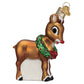 Mellow Monkey Rudolph The Red-Nosed Reindeer blown glass ornament with a green wreath and red bow.