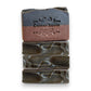 Mellow Monkey Rugged handmade vegan bar soap for men, dark grey and brown, 4-oz bars with embossed logo.