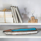 Mellow Monkey rustic wooden boat with distressed blue interior and white exterior, red accent. Coastal decor.