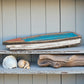 Mellow Monkey rustic wooden boat decor, distressed blue and white with red accents, coastal style