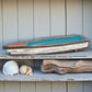 Mellow Monkey rustic wooden boat decor, distressed blue and white with red accents, coastal style