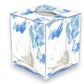 Mellow Monkey papier mache tissue box cover featuring a blue and white watercolor sailboat design with gold edges.