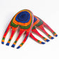 Mellow Monkey Marrakesh Salad Hands, ergonomic wooden salad servers with vibrant rainbow wood grain pattern.